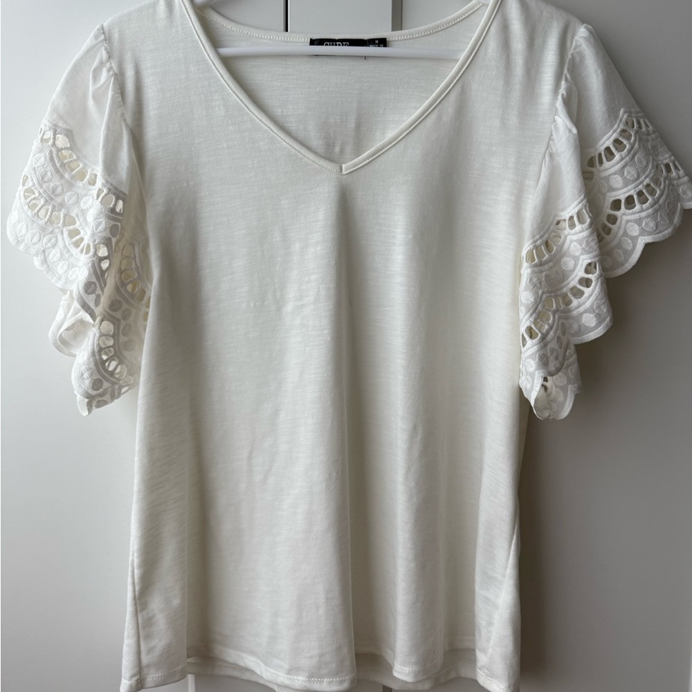 White Ruffled Short Sleeve Blouse